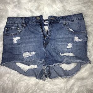 Peek-a-boo Cut Out High-Waisted Denim Shorts